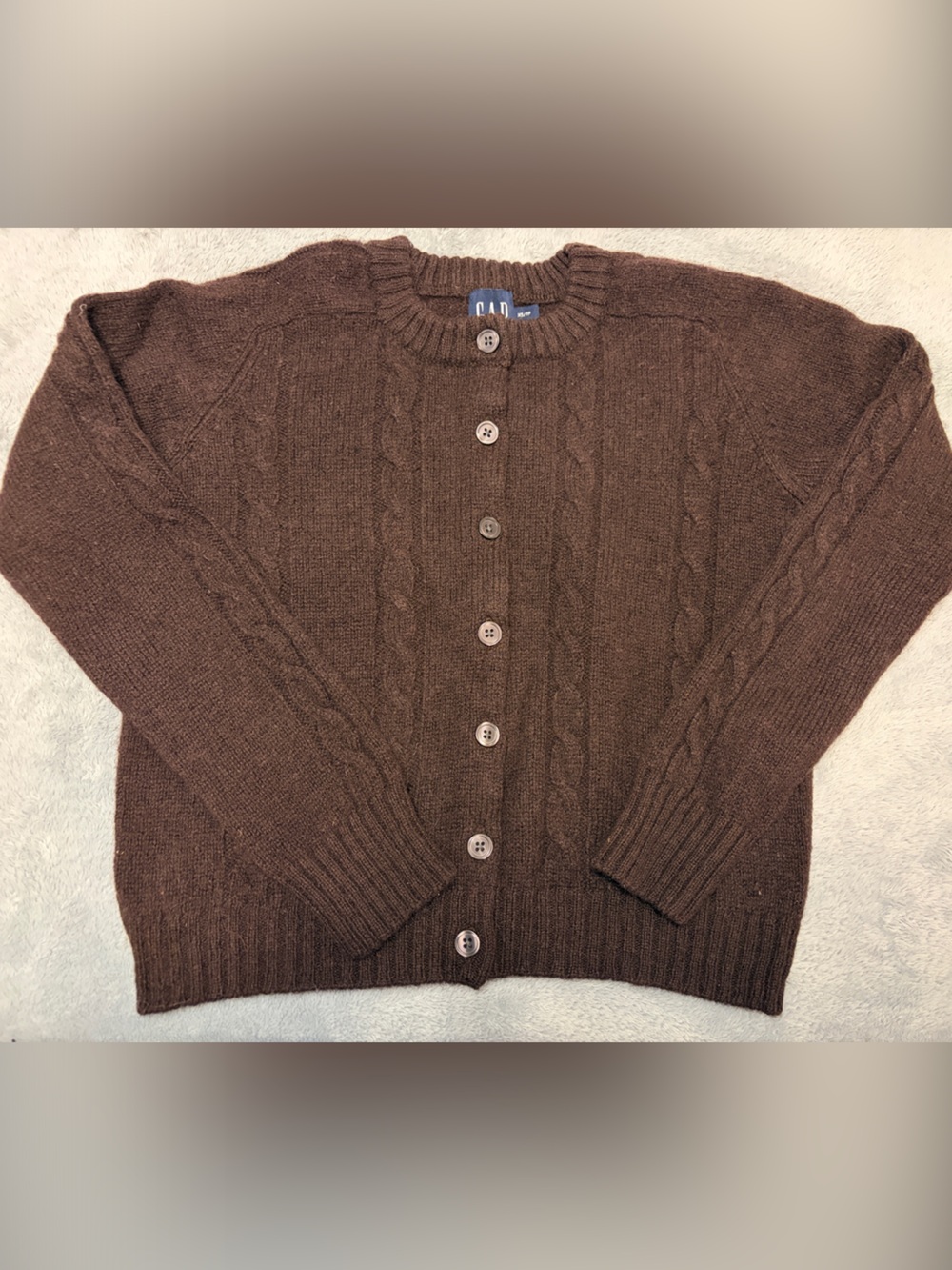 Vintage GAP Brown Cable Knit Button-Up Cardigan 100% Wool